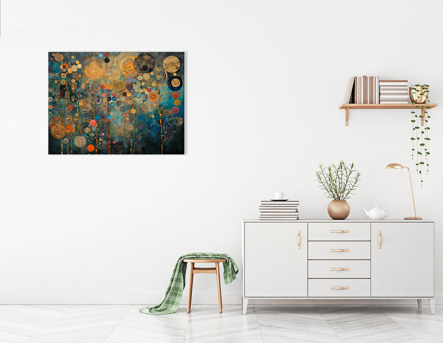 Gustav Klimt-Inspired Blue and Golden Circles - Canvas Print - Artoholica Ready to Hang Canvas Print