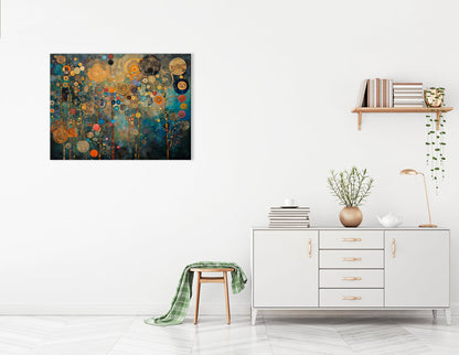 Gustav Klimt-Inspired Blue and Golden Circles - Canvas Print - Artoholica Ready to Hang Canvas Print