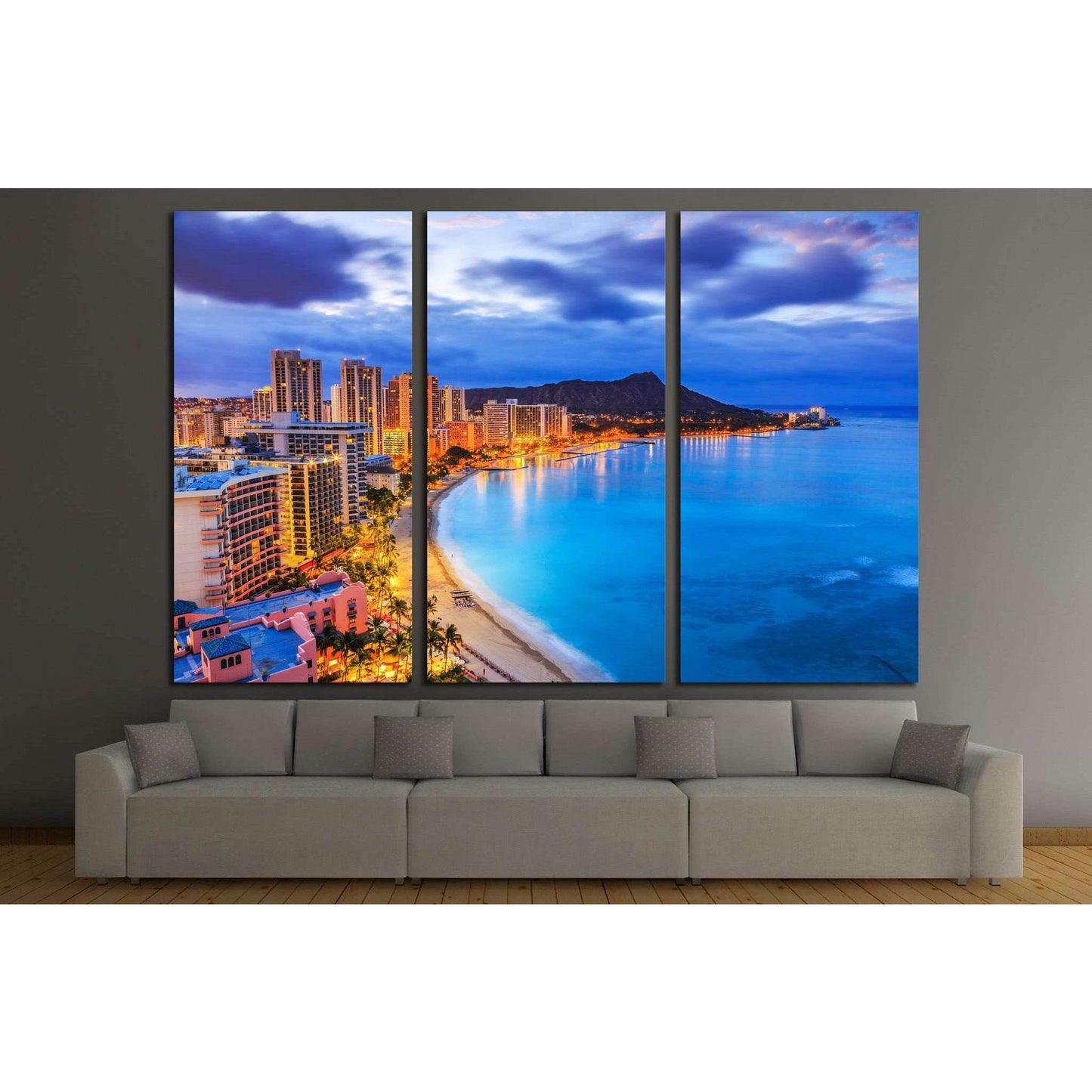 Hawaii, Skyline of Honolulu, Diamond Head volcano, Waikiki Beach №1737 Ready to Hang Canvas PrintCanvas art arrives ready to hang, with hanging accessories included and no additional framing required. Every canvas print is hand-crafted, made on-demand at