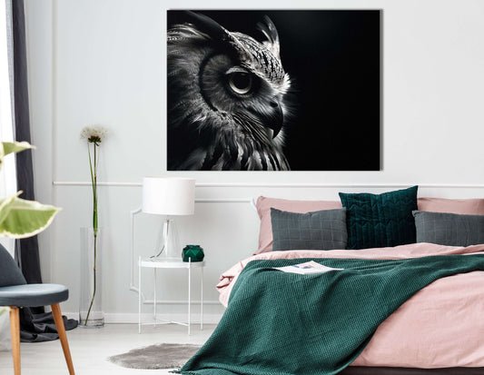 High Contrast Owl Silhouette in Black and White - Canvas Print - Artoholica Ready to Hang Canvas Print