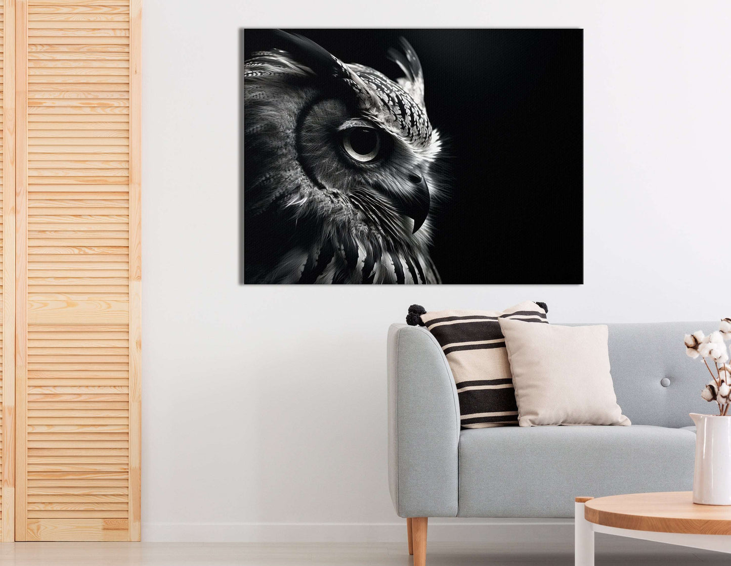 High Contrast Owl Silhouette in Black and White - Canvas Print - Artoholica Ready to Hang Canvas Print