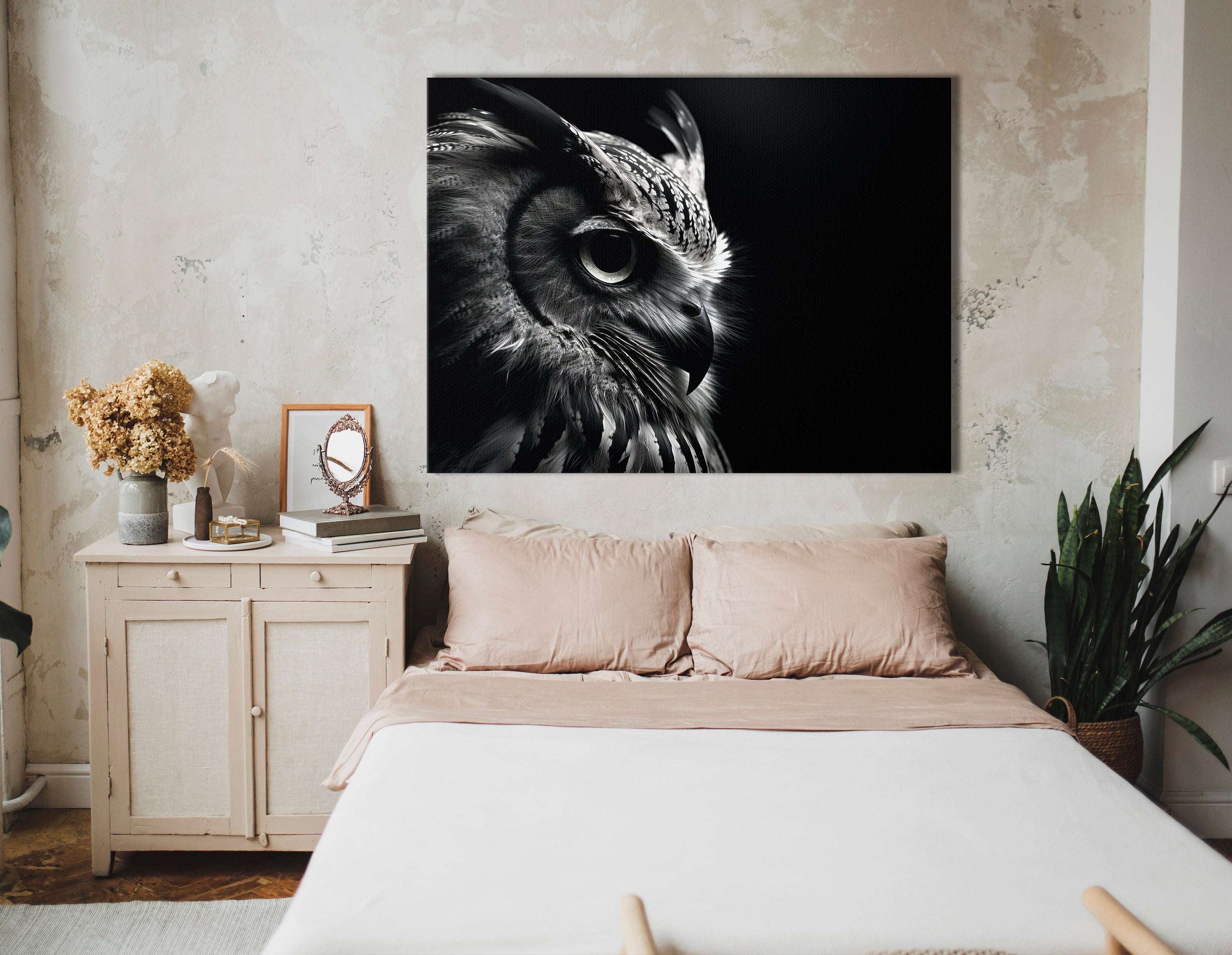 High Contrast Owl Silhouette in Black and White - Canvas Print - Artoholica Ready to Hang Canvas Print