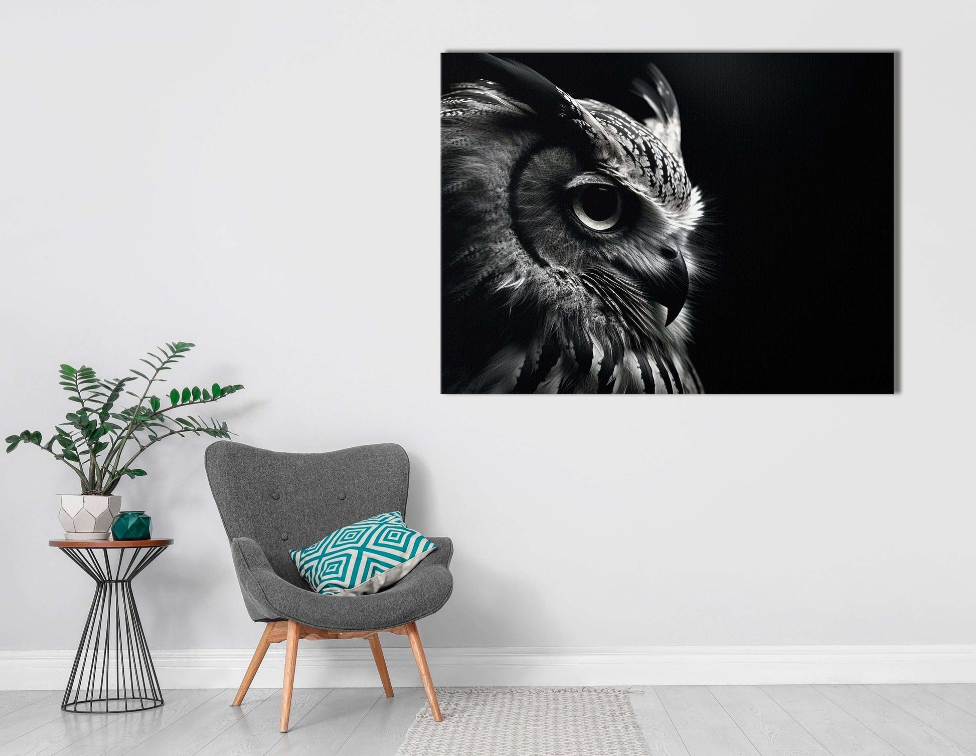 High Contrast Owl Silhouette in Black and White - Canvas Print - Artoholica Ready to Hang Canvas Print