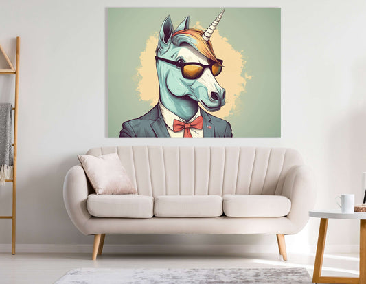 Hipster Unicorn in Sharp Suit - Canvas Print - Artoholica Ready to Hang Canvas Print
