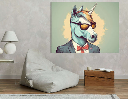 Hipster Unicorn in Sharp Suit - Canvas Print - Artoholica Ready to Hang Canvas Print