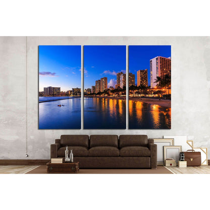 Honolulu skyline and Waikiki beach at twilight, Hawaii. USA №2301 Ready to Hang Canvas PrintCanvas art arrives ready to hang, with hanging accessories included and no additional framing required. Every canvas print is hand-crafted, made on-demand at our w