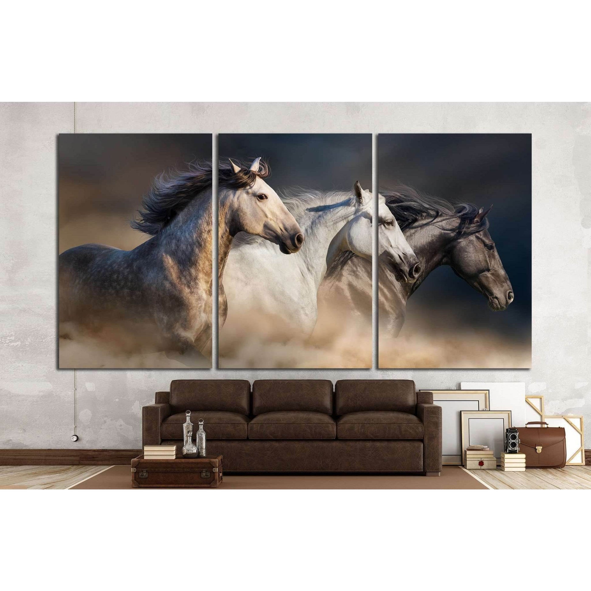 Horses with long mane portrait run gallop in desert dust №1326 Ready to Hang Canvas PrintCanvas art arrives ready to hang, with hanging accessories included and no additional framing required. Every canvas print is hand-crafted, made on-demand at our work