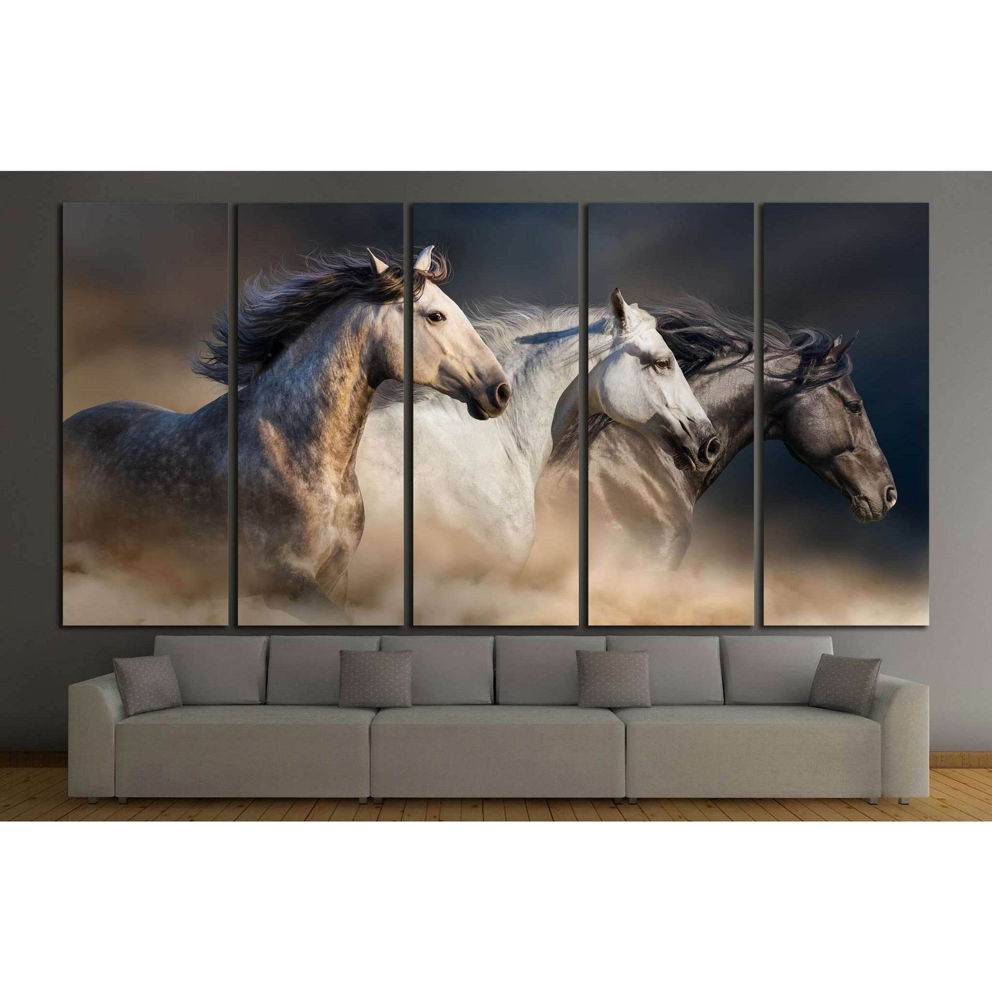 Horses with long mane portrait run gallop in desert dust №1326 Ready to Hang Canvas PrintCanvas art arrives ready to hang, with hanging accessories included and no additional framing required. Every canvas print is hand-crafted, made on-demand at our work