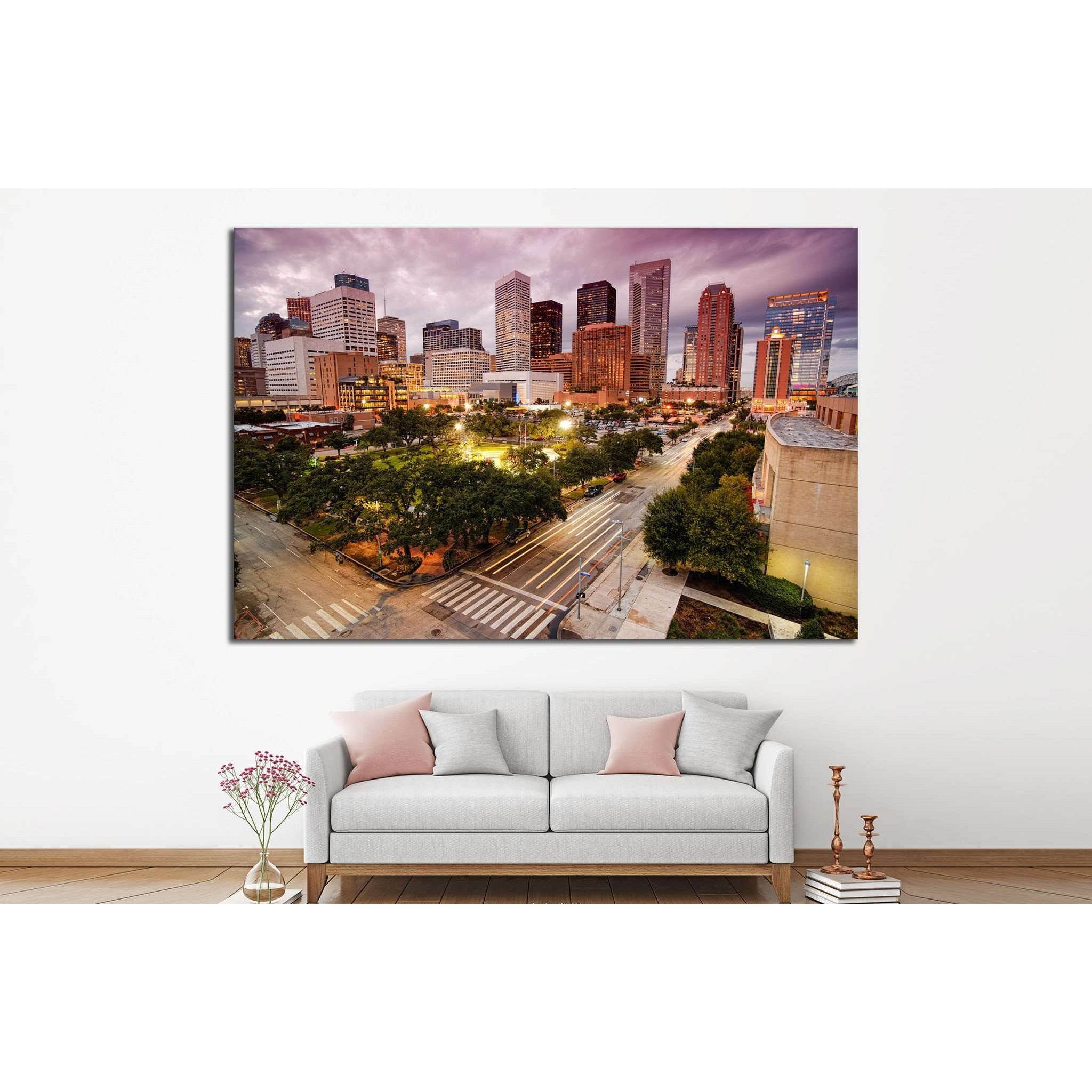 Houston Skyline at Dusk №889 Ready to Hang Canvas PrintCanvas art arrives ready to hang, with hanging accessories included and no additional framing required. Every canvas print is hand-crafted, made on-demand at our workshop and expertly stretched around