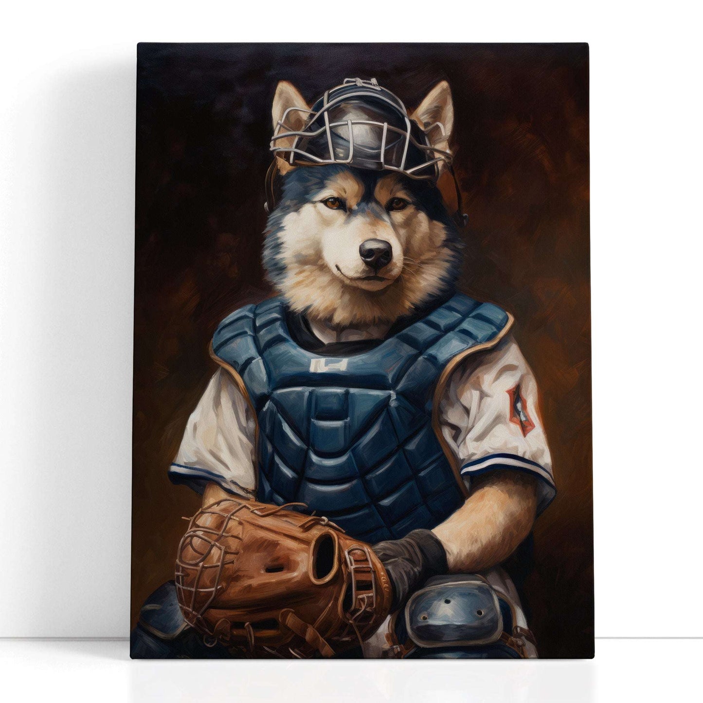 Husky Catcher in Baseball Gear - Canvas Print - Artoholica Ready to Hang Canvas Print