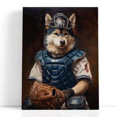 Husky Catcher in Baseball Gear - Canvas Print - Artoholica Ready to Hang Canvas Print