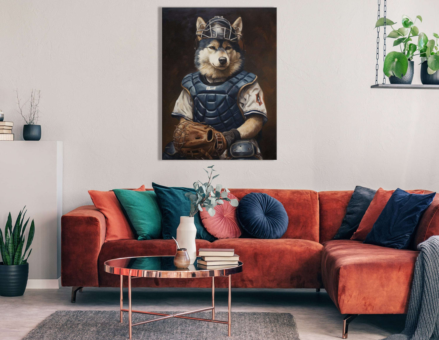 Husky Catcher in Baseball Gear - Canvas Print - Artoholica Ready to Hang Canvas Print