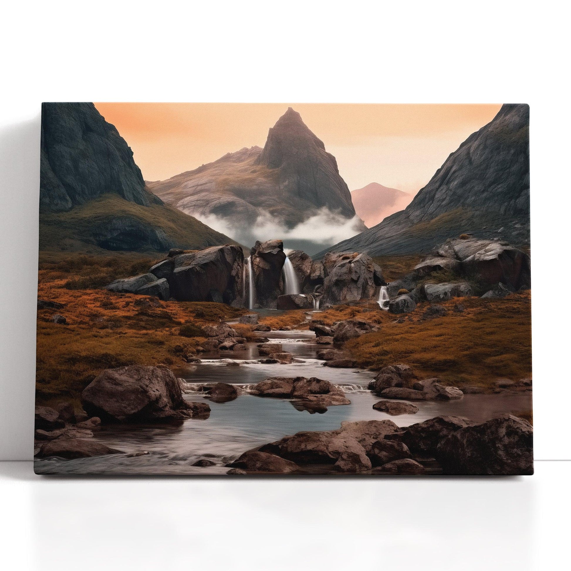 Iceland Landscape with Mountains and Waterfall - Canvas Print - Artoholica Ready to Hang Canvas Print