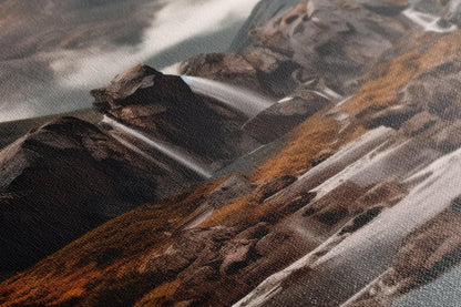 Iceland Landscape with Mountains and Waterfall - Canvas Print - Artoholica Ready to Hang Canvas Print