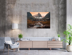 Iceland Landscape with Mountains and Waterfall - Canvas Print - Artoholica Ready to Hang Canvas Print