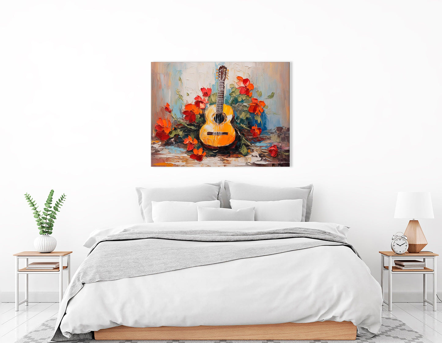 Impressionist Canvas Print of a Guitar with Red Flowers - Artoholica Ready to Hang Canvas Print