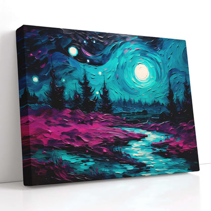 Impressionist Landscape in Cyan & Purple - Canvas Print - Artoholica Ready to Hang Canvas Print