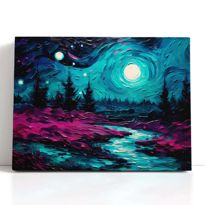 Impressionist Landscape in Cyan & Purple - Canvas Print - Artoholica Ready to Hang Canvas Print