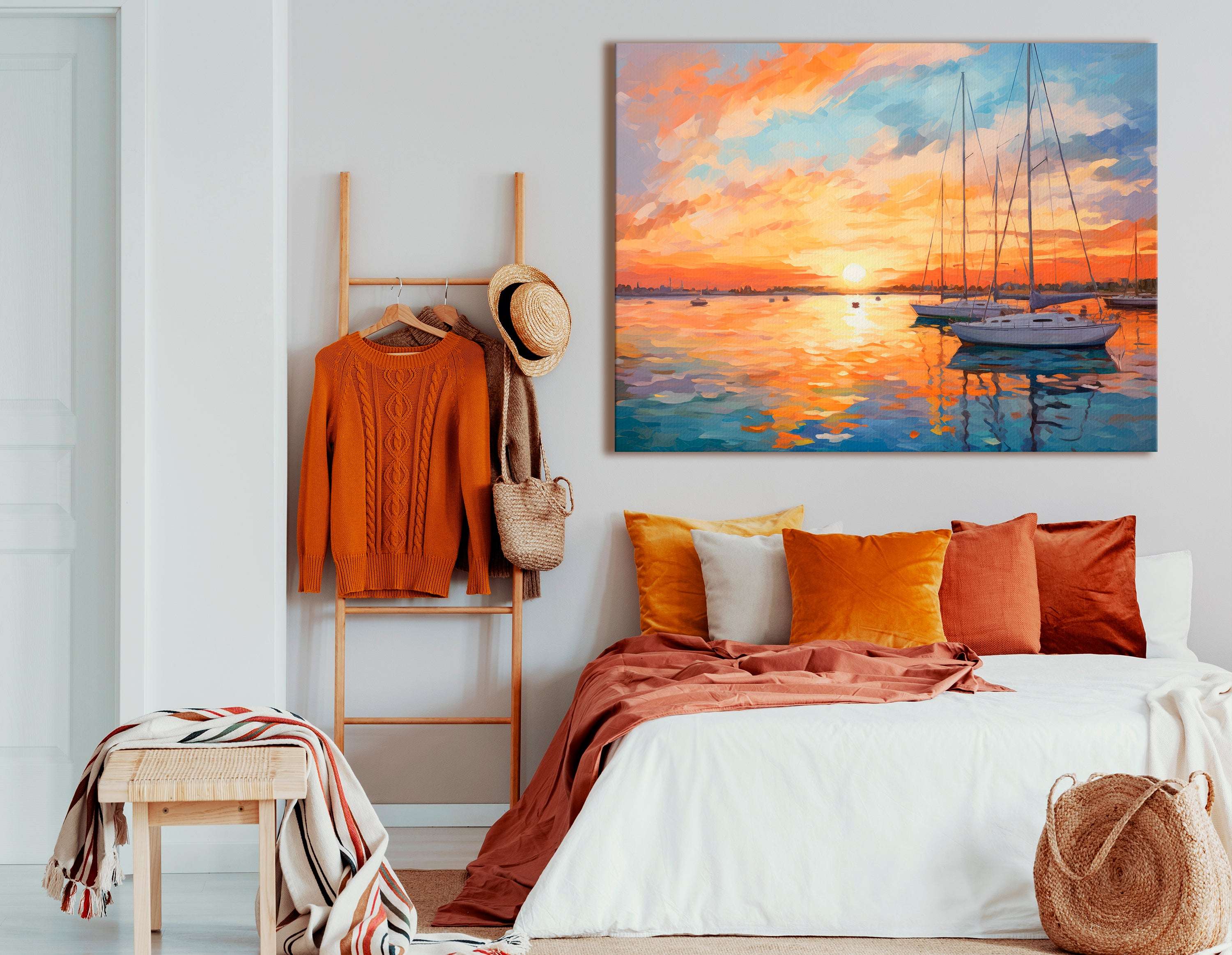 Impressionist Sailboats at Sunset - Canvas Print - Artoholica Ready to Hang Canvas Print