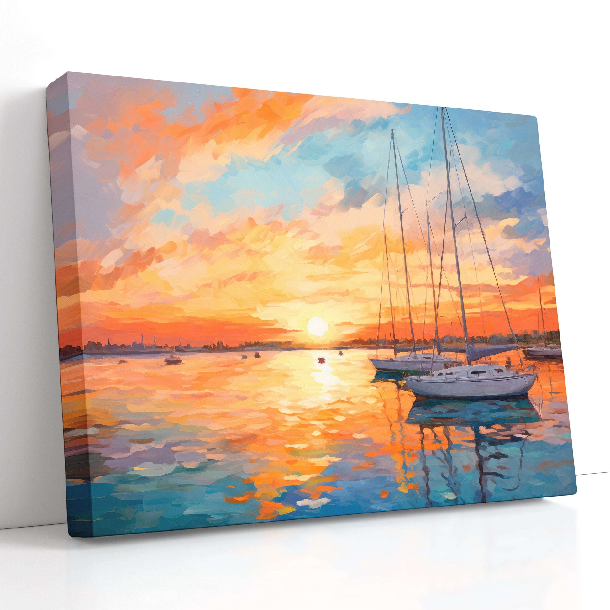 Impressionist Sailboats at Sunset - Canvas Print - Artoholica Ready to Hang Canvas Print