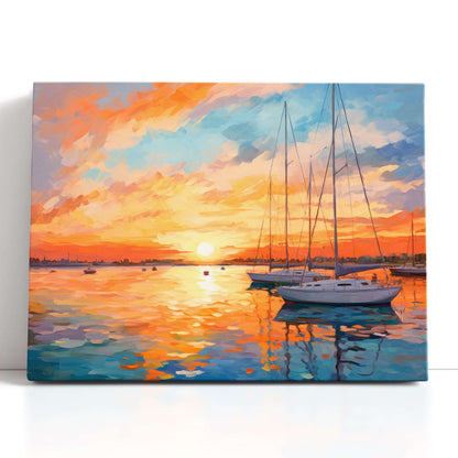 Impressionist Sailboats at Sunset - Canvas Print - Artoholica Ready to Hang Canvas Print