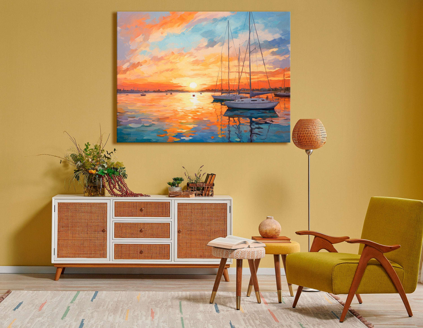 Impressionist Sailboats at Sunset - Canvas Print - Artoholica Ready to Hang Canvas Print