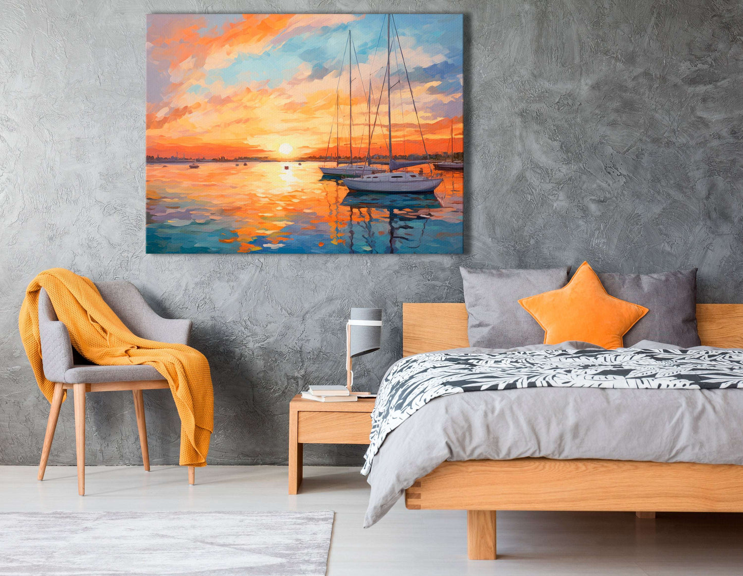 Impressionist Sailboats at Sunset - Canvas Print - Artoholica Ready to Hang Canvas Print