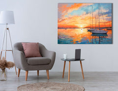 Impressionist Sailboats at Sunset - Canvas Print - Artoholica Ready to Hang Canvas Print