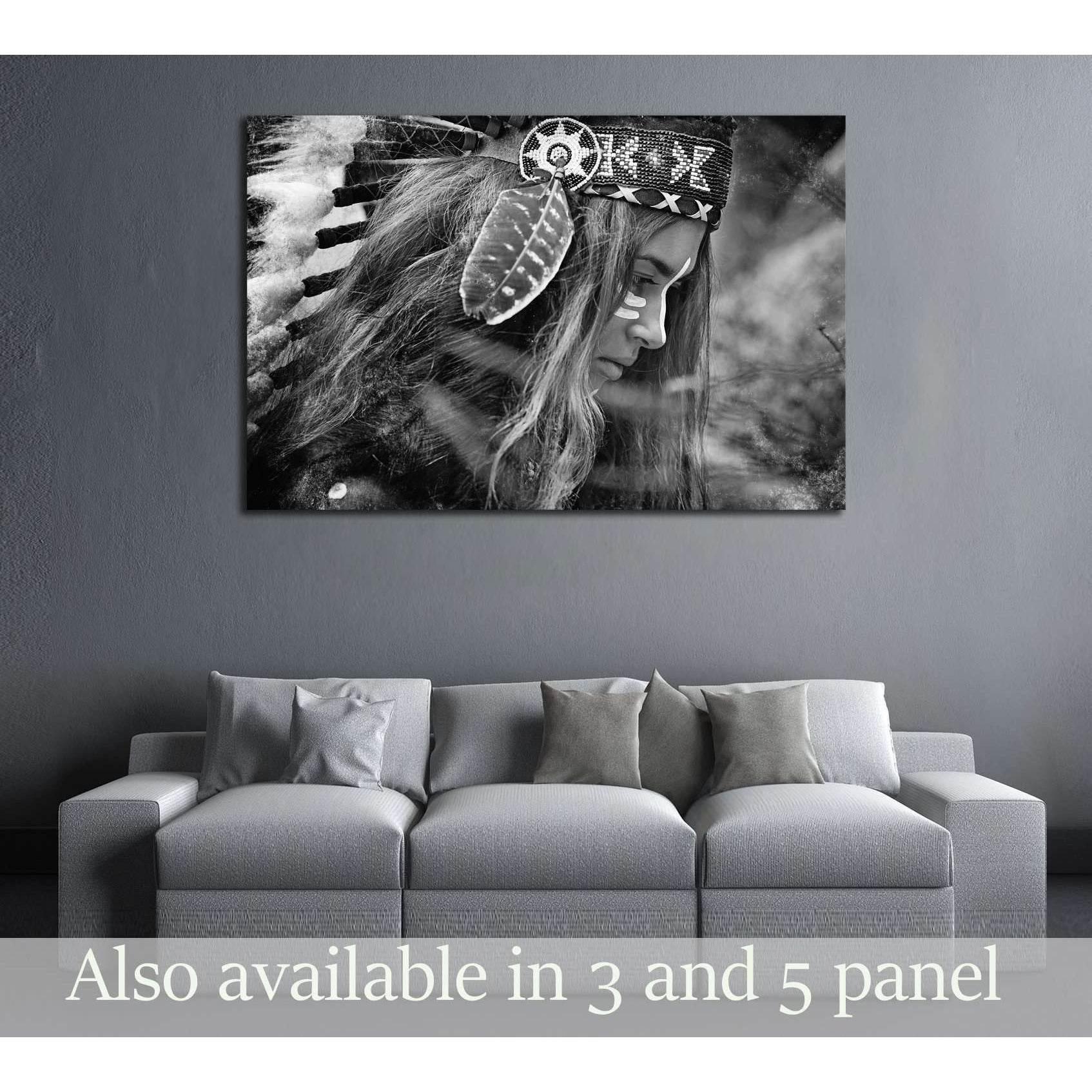 Indian woman hunter. Black and white portrait №2768 Ready to Hang Canvas PrintCanvas art arrives ready to hang, with hanging accessories included and no additional framing required. Every canvas print is hand-crafted, made on-demand at our workshop and ex