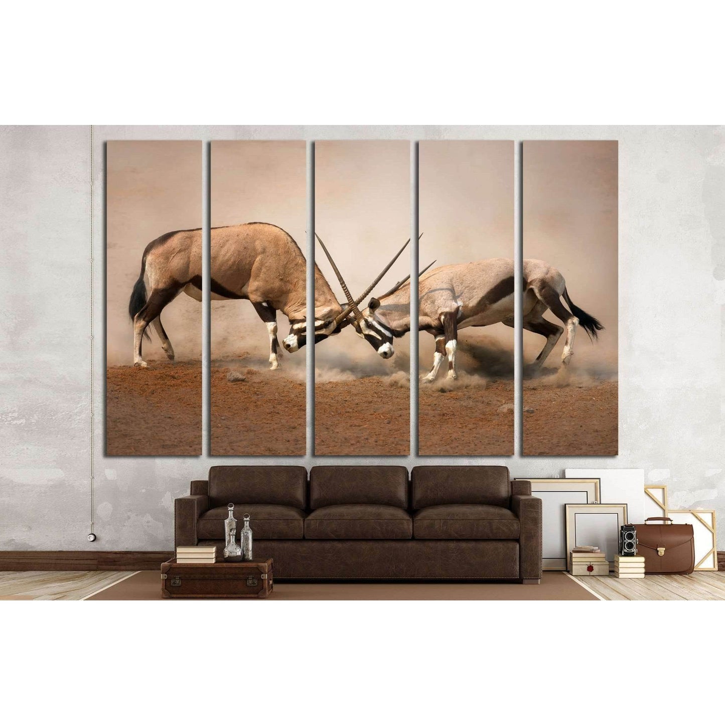 Intense fight between two male Gemsbok on dusty plains of Etosha №1838 Ready to Hang Canvas PrintCanvas art arrives ready to hang, with hanging accessories included and no additional framing required. Every canvas print is hand-crafted, made on-demand at