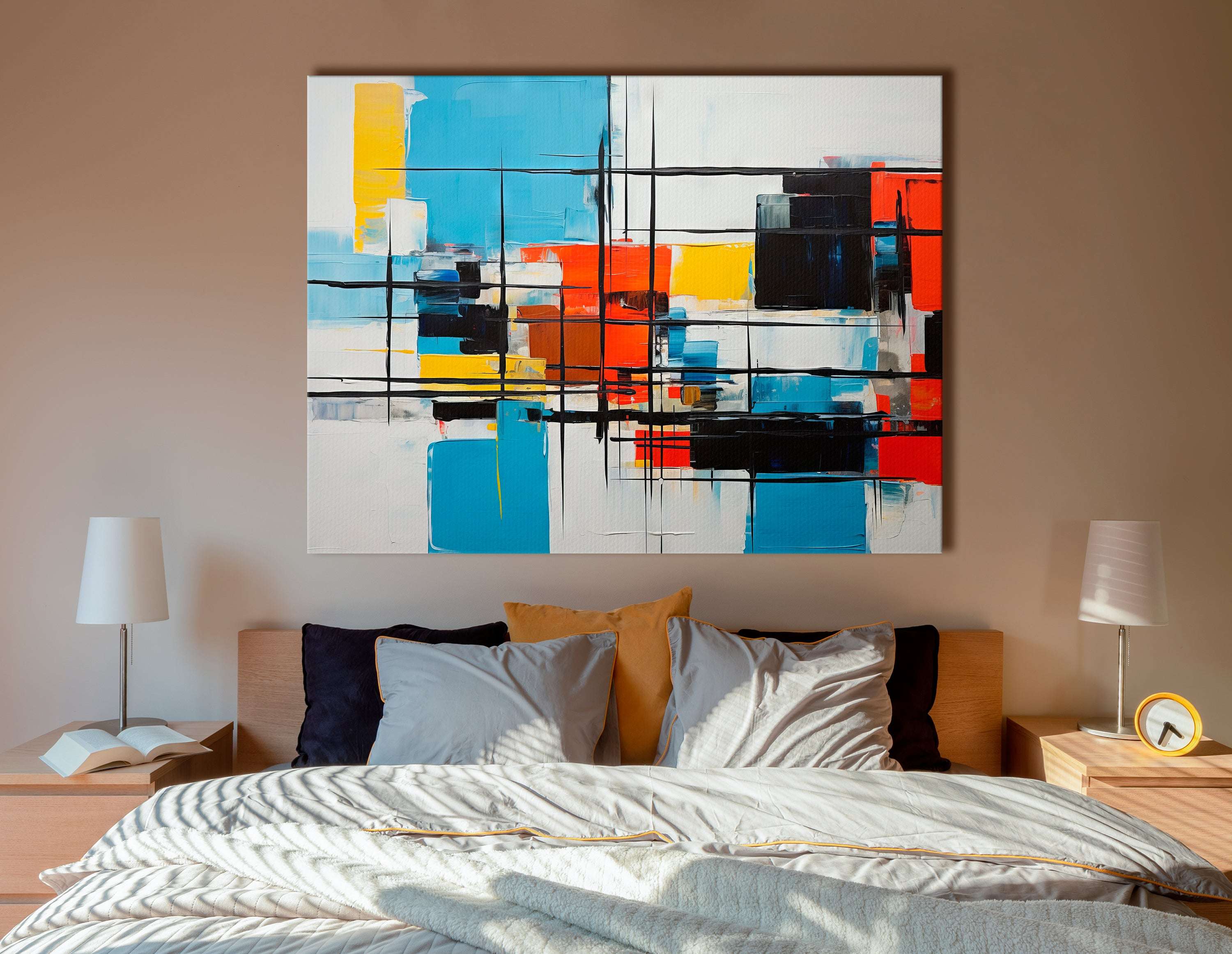 Interplay of Sky-Blue, Black, White, and Red - Canvas Print - Artoholica Ready to Hang Canvas Print