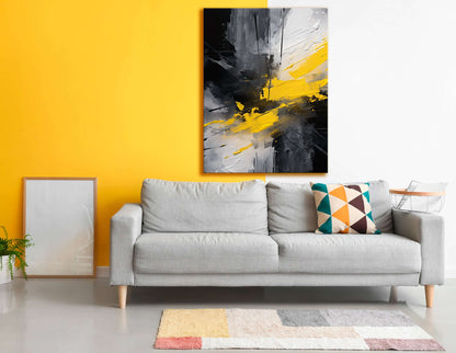 Interplay of Yellow & Grayscale - Canvas Print - Artoholica Ready to Hang Canvas Print