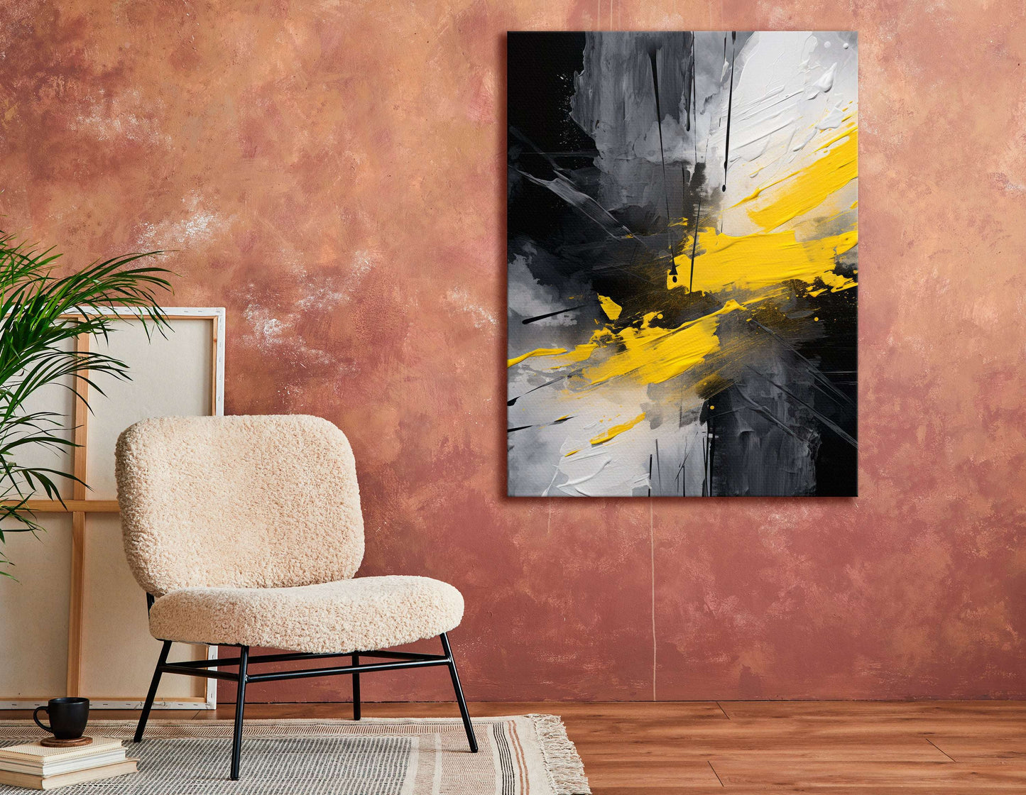 Interplay of Yellow & Grayscale - Canvas Print - Artoholica Ready to Hang Canvas Print