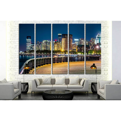 Jersey City skyline by night along Hudson river promenade №1774 Ready to Hang Canvas PrintCanvas art arrives ready to hang, with hanging accessories included and no additional framing required. Every canvas print is hand-crafted, made on-demand at our wor