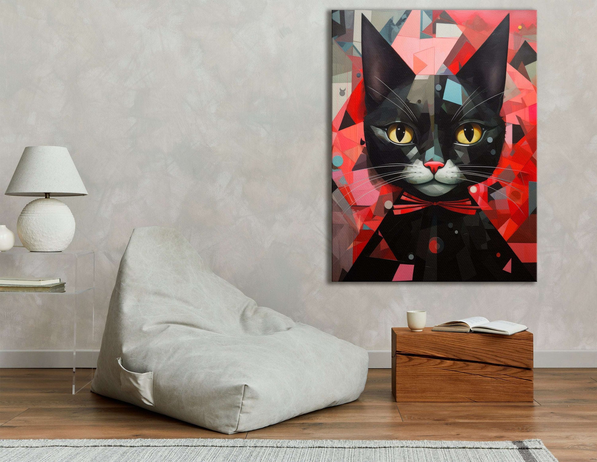 Kaleidoscopic Abstract Black Cat - Canvas Print - Artoholica Ready to Hang Canvas Print