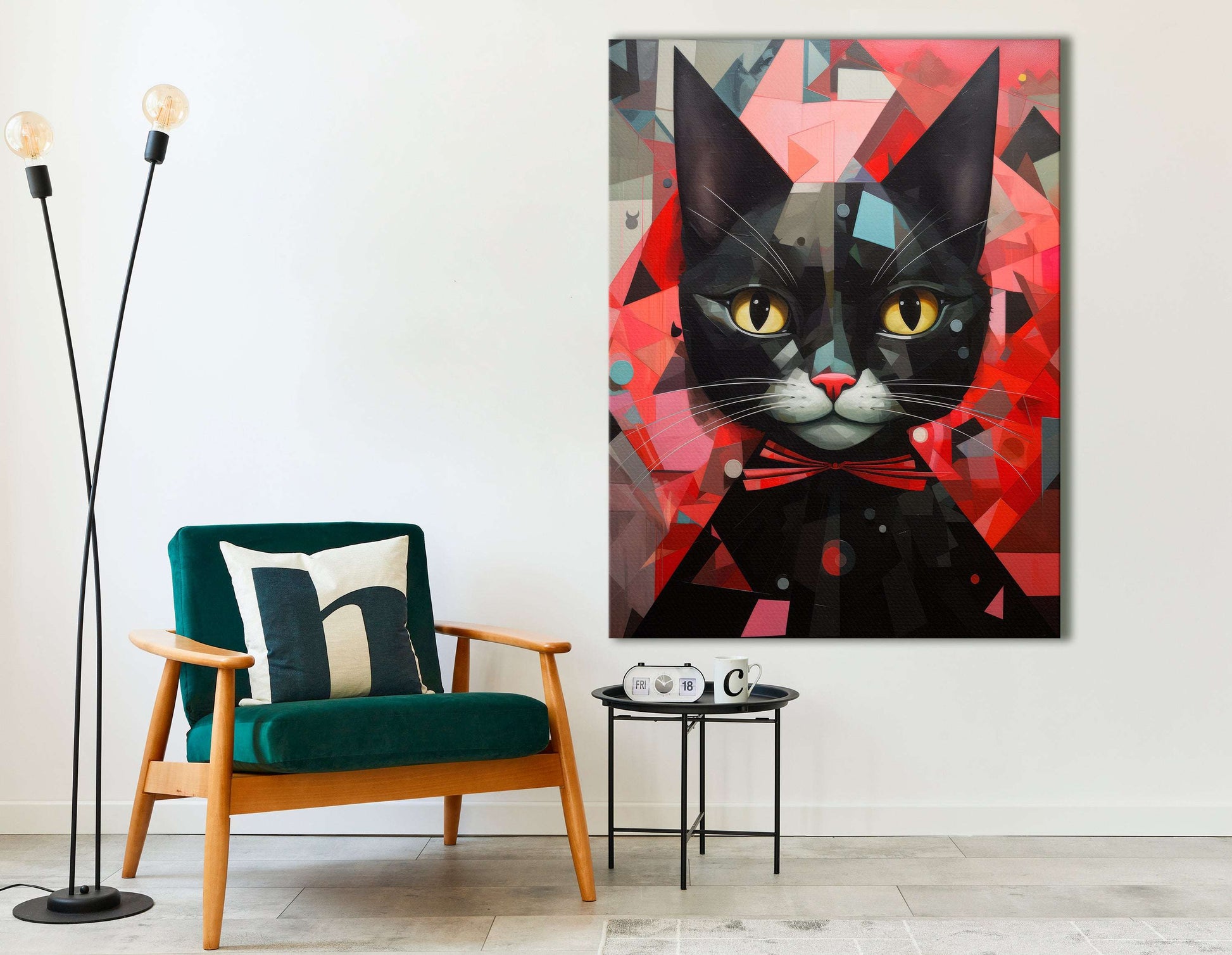 Kaleidoscopic Abstract Black Cat - Canvas Print - Artoholica Ready to Hang Canvas Print