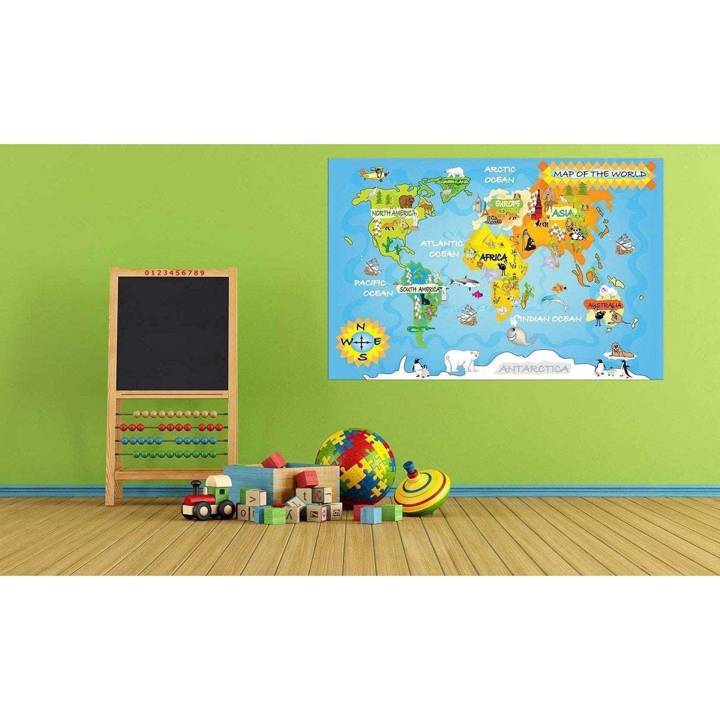 Kids World Map №714 Ready to Hang Canvas PrintCanvas art arrives ready to hang, with hanging accessories included and no additional framing required. Every canvas print is hand-crafted, made on-demand at our workshop and expertly stretched around 100% Nor