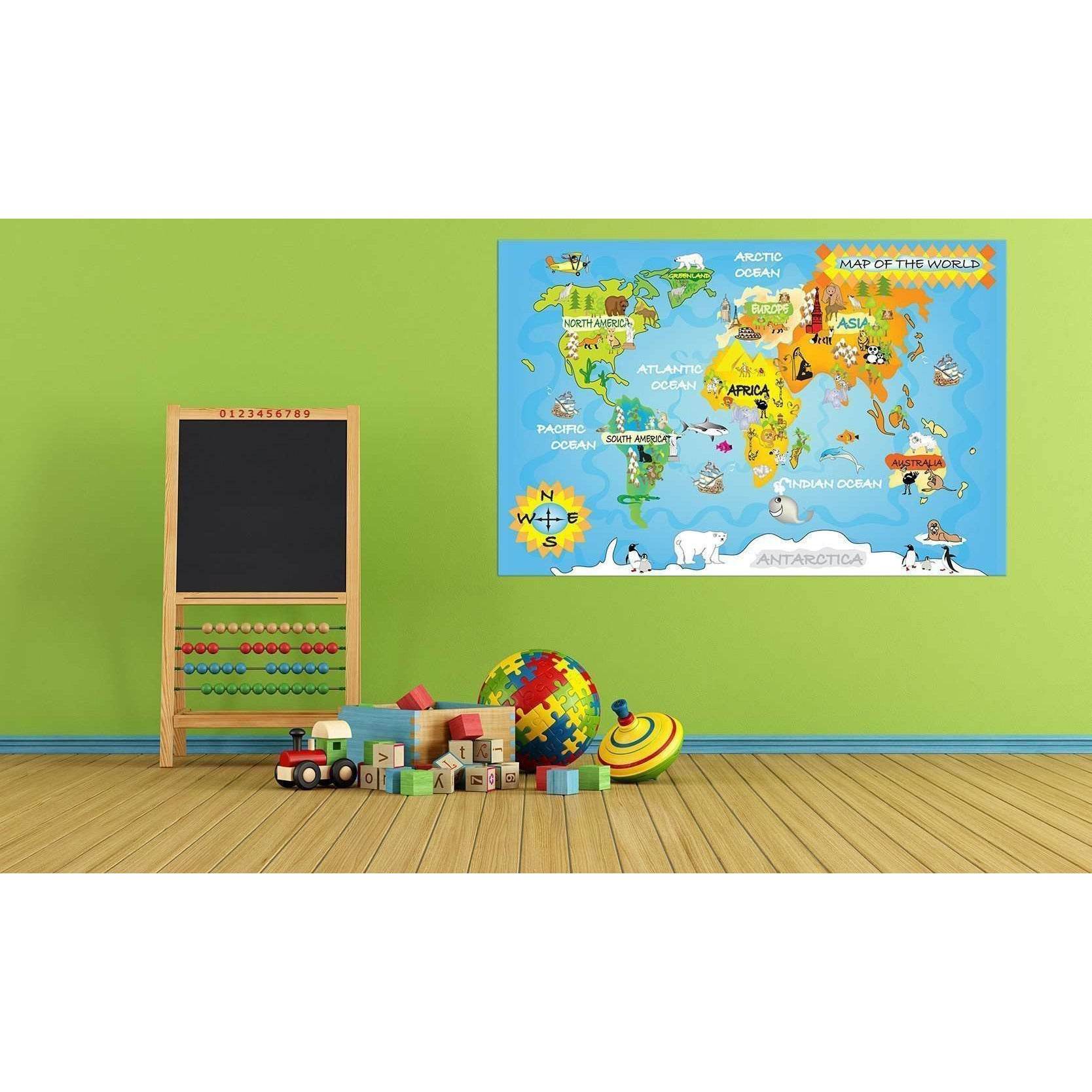 Kids World Map №714 Ready to Hang Canvas PrintCanvas art arrives ready to hang, with hanging accessories included and no additional framing required. Every canvas print is hand-crafted, made on-demand at our workshop and expertly stretched around 100% Nor