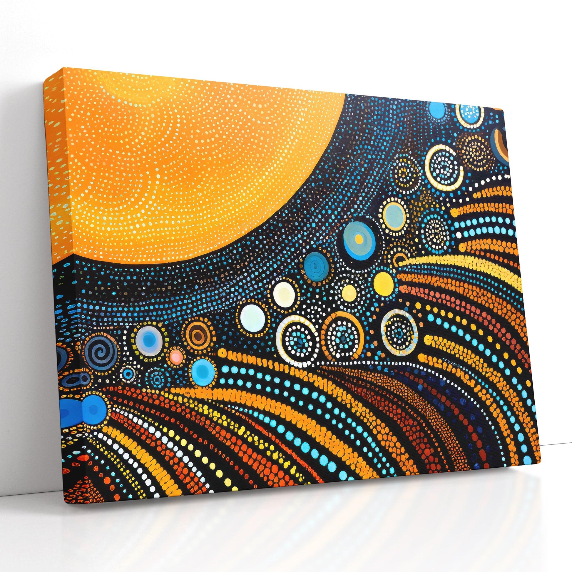 Kinetic Patterns in Aboriginal Dot Art of Sun - Canvas Print - Artoholica Ready to Hang Canvas Print