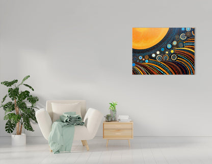 Kinetic Patterns in Aboriginal Dot Art of Sun - Canvas Print - Artoholica Ready to Hang Canvas Print