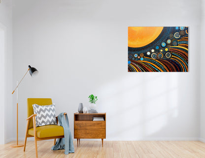 Kinetic Patterns in Aboriginal Dot Art of Sun - Canvas Print - Artoholica Ready to Hang Canvas Print