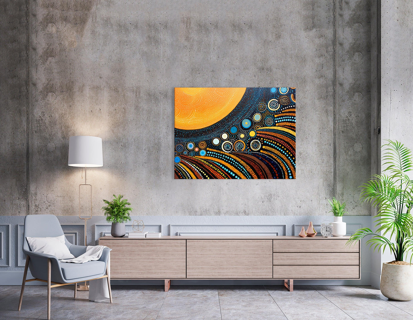 Kinetic Patterns in Aboriginal Dot Art of Sun - Canvas Print - Artoholica Ready to Hang Canvas Print