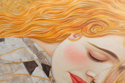 Klimt-Inspired Golden-Haired Woman Sleeping in Wheat Field - Canvas Print - Artoholica Ready to Hang Canvas Print