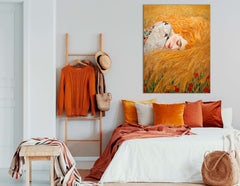 Klimt-Inspired Golden-Haired Woman Sleeping in Wheat Field - Canvas Print - Artoholica Ready to Hang Canvas Print