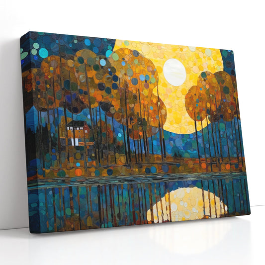 Klimt-Style Moonlit Lake and Woods - Canvas Print - Artoholica Ready to Hang Canvas Print