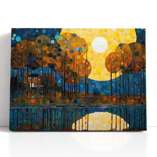 Klimt-Style Moonlit Lake and Woods - Canvas Print - Artoholica Ready to Hang Canvas Print