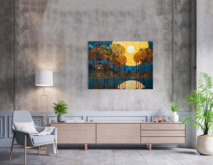 Klimt-Style Moonlit Lake and Woods - Canvas Print - Artoholica Ready to Hang Canvas Print