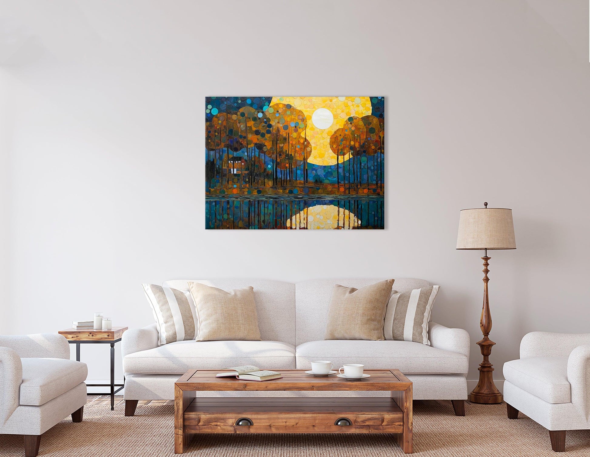 Klimt-Style Moonlit Lake and Woods - Canvas Print - Artoholica Ready to Hang Canvas Print