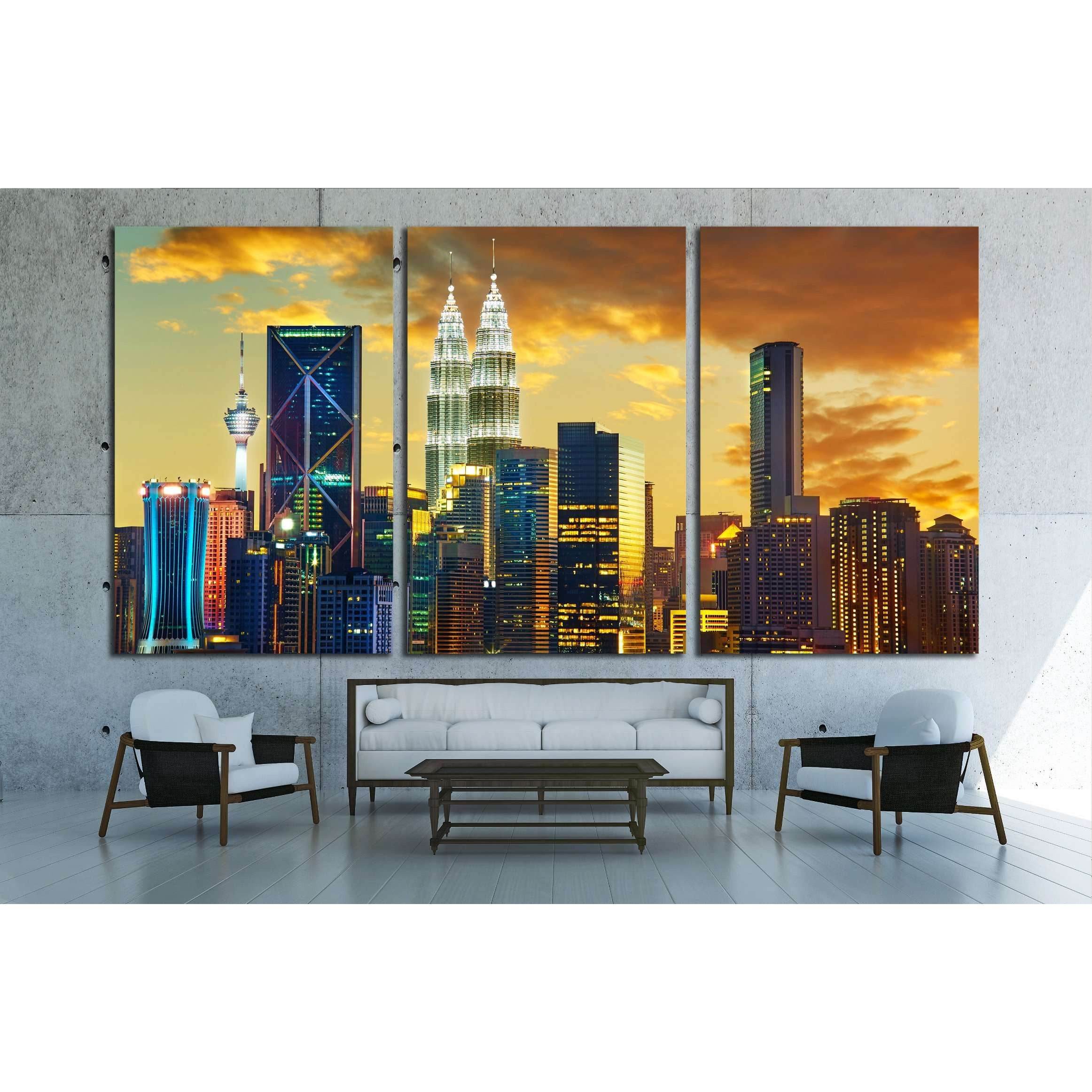 Kuala Lumpur City skyline with urban skyscrapers at sunset №2949 Ready to Hang Canvas PrintCanvas art arrives ready to hang, with hanging accessories included and no additional framing required. Every canvas print is hand-crafted, made on-demand at our wo