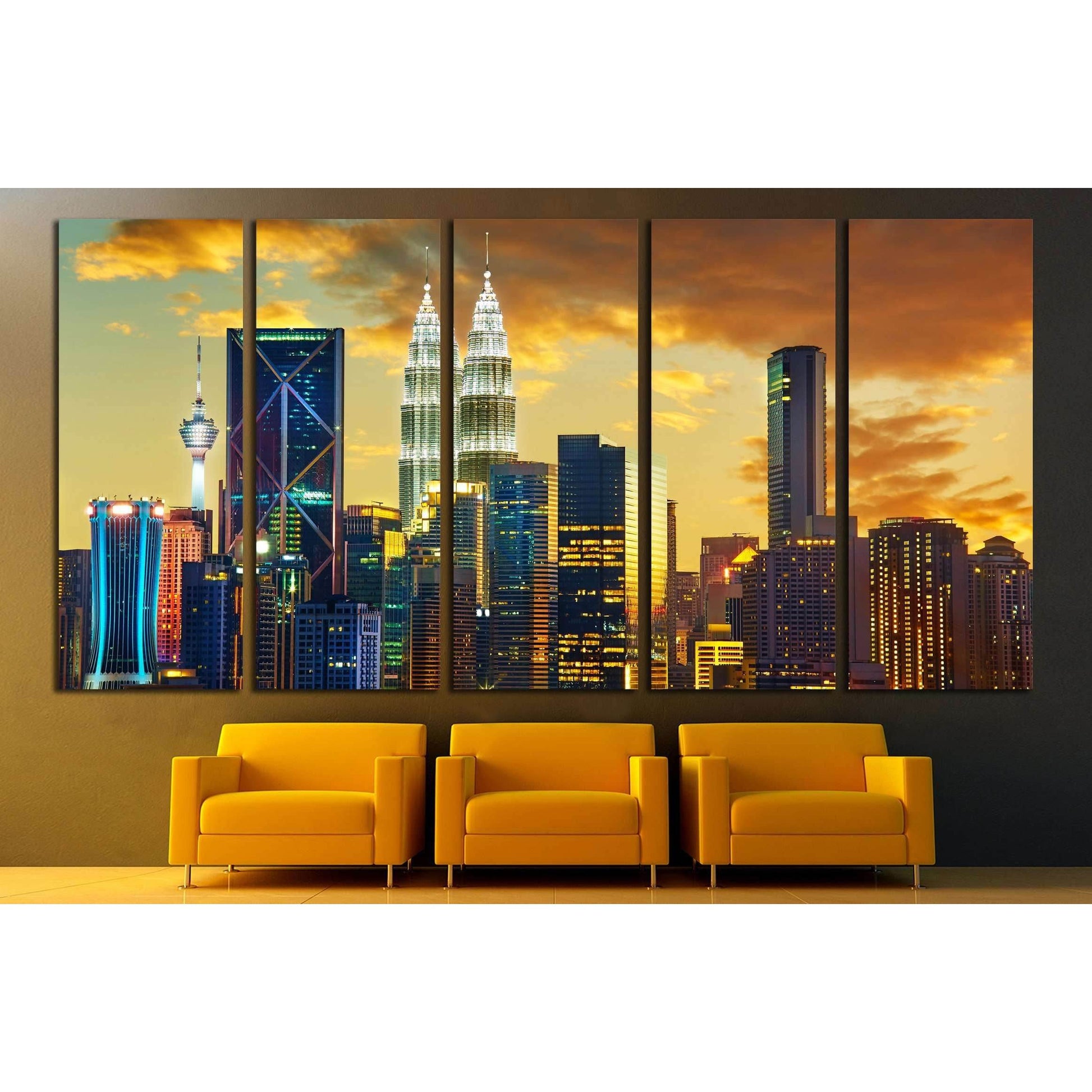 Kuala Lumpur City skyline with urban skyscrapers at sunset №2949 Ready to Hang Canvas PrintCanvas art arrives ready to hang, with hanging accessories included and no additional framing required. Every canvas print is hand-crafted, made on-demand at our wo